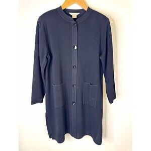 Misook Women’s Black Knit Button Front Cardigan Sweater jacket Pockets Acrylic L